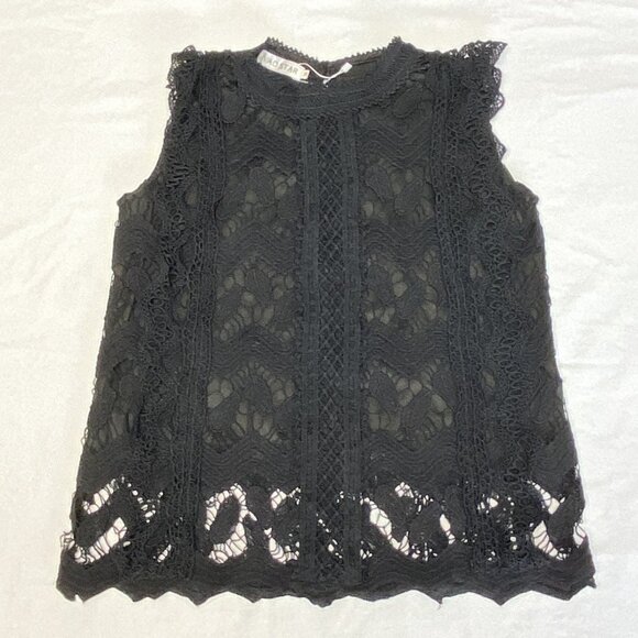 Yaostar Black Crochet Lace Sleeveless Ruffle Tank Top Tunic Lined Boho Chic M - Picture 8 of 15